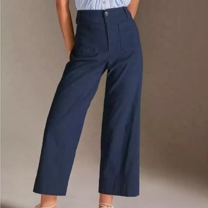 The Colette Cropped Wide-Leg Ponte Pants by Maeve Dark Blue Size 28